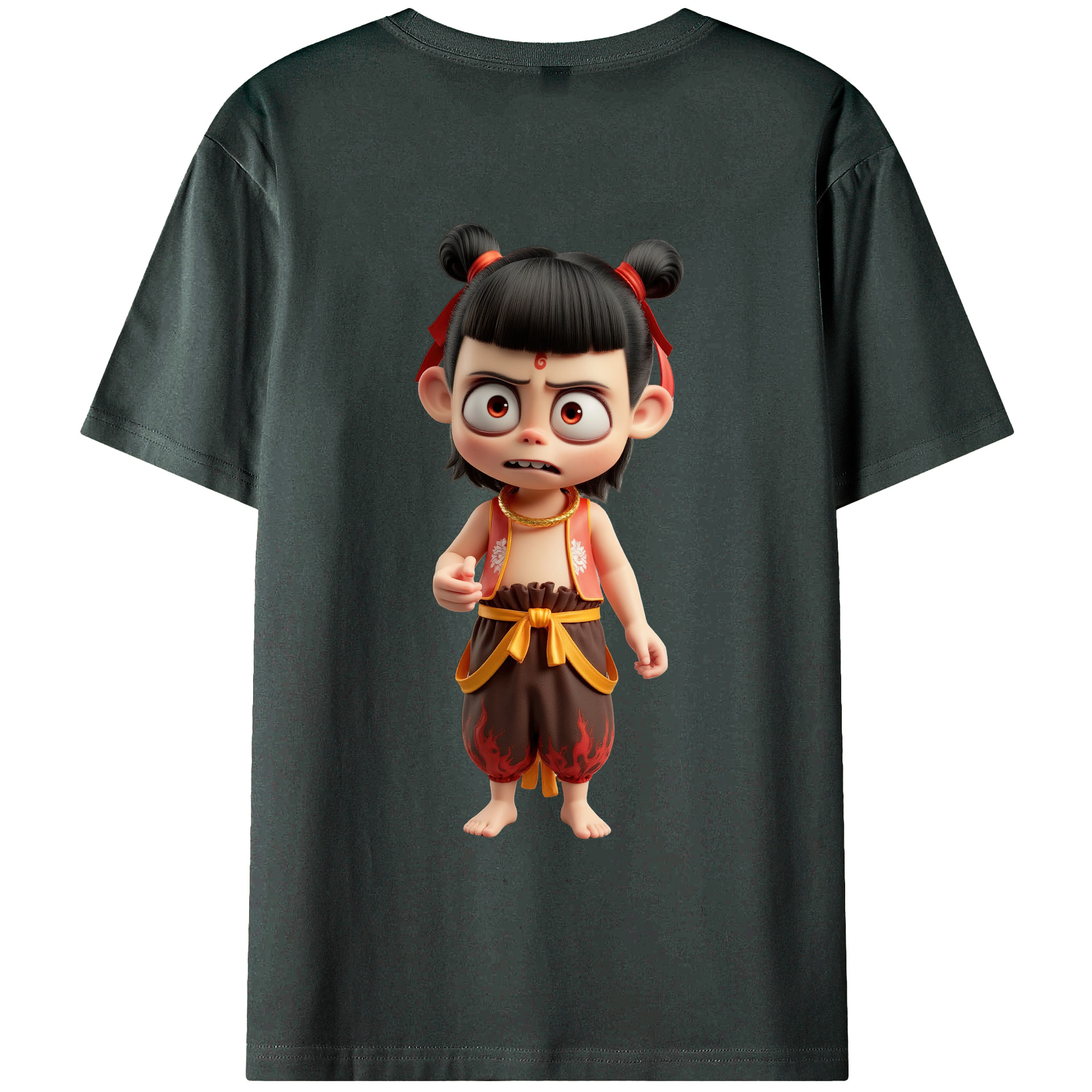 （画像用） Ne Zha 2 ナタ 魔童の大暴れ 綿100％ メンズ半袖Tシャツ（バックプリント） 通気性